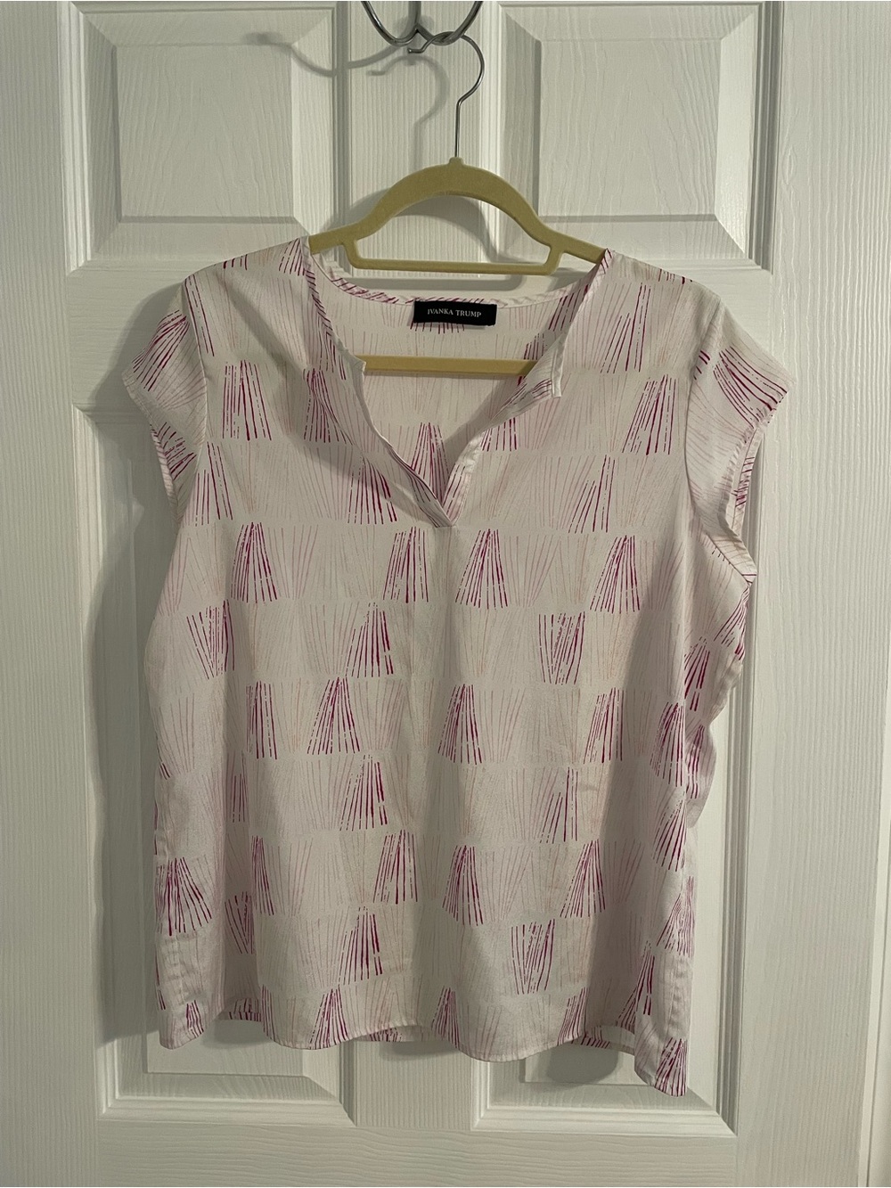Ivanka Trump White Blouse with Pink Linear Print